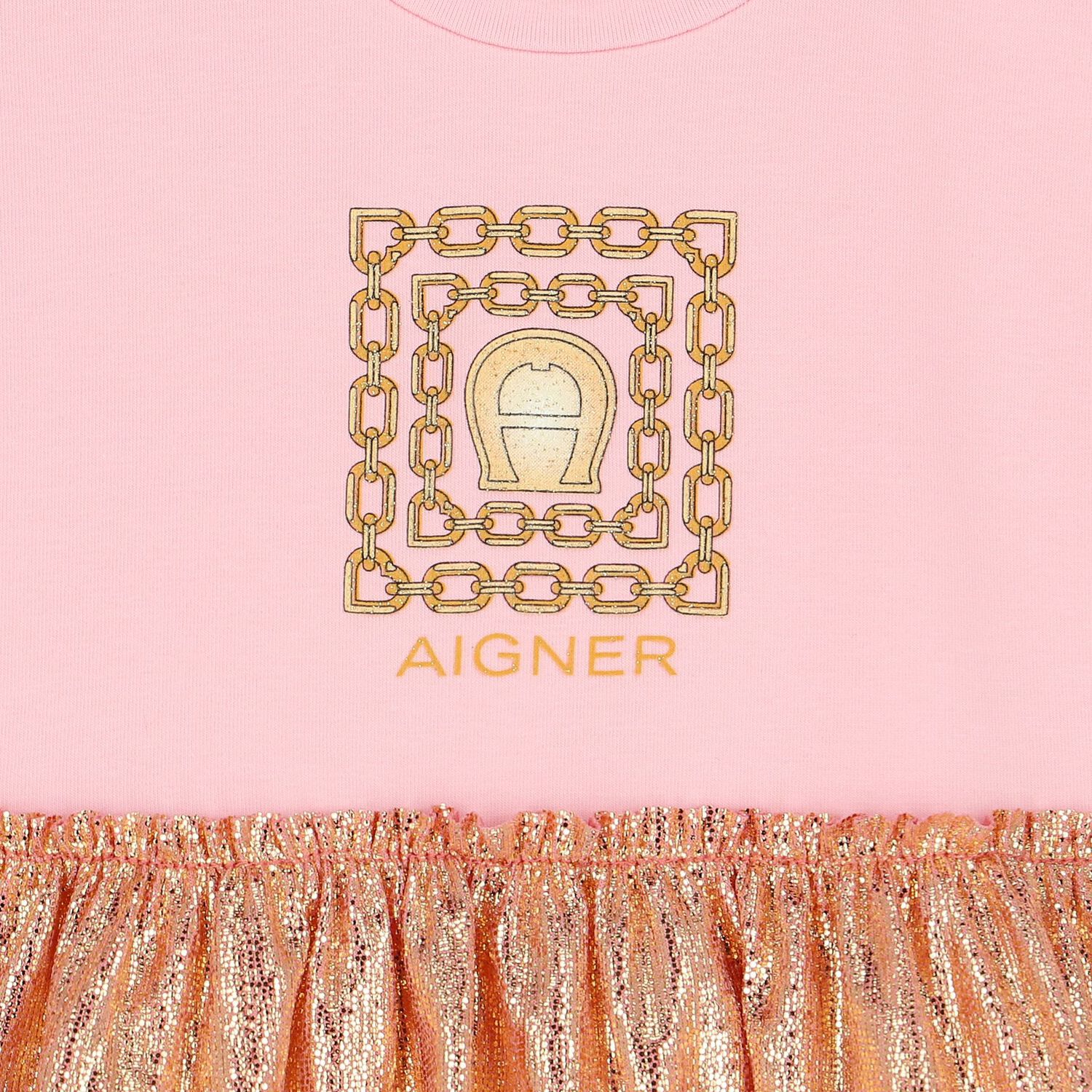 Younger Girls Pink & Gold Logo Dress, 2, hi-res