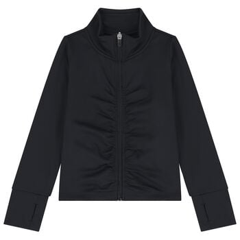 Girls Black Logo Zip Up Top
