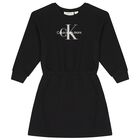 Girls Black Logo Dress, 1, hi-res