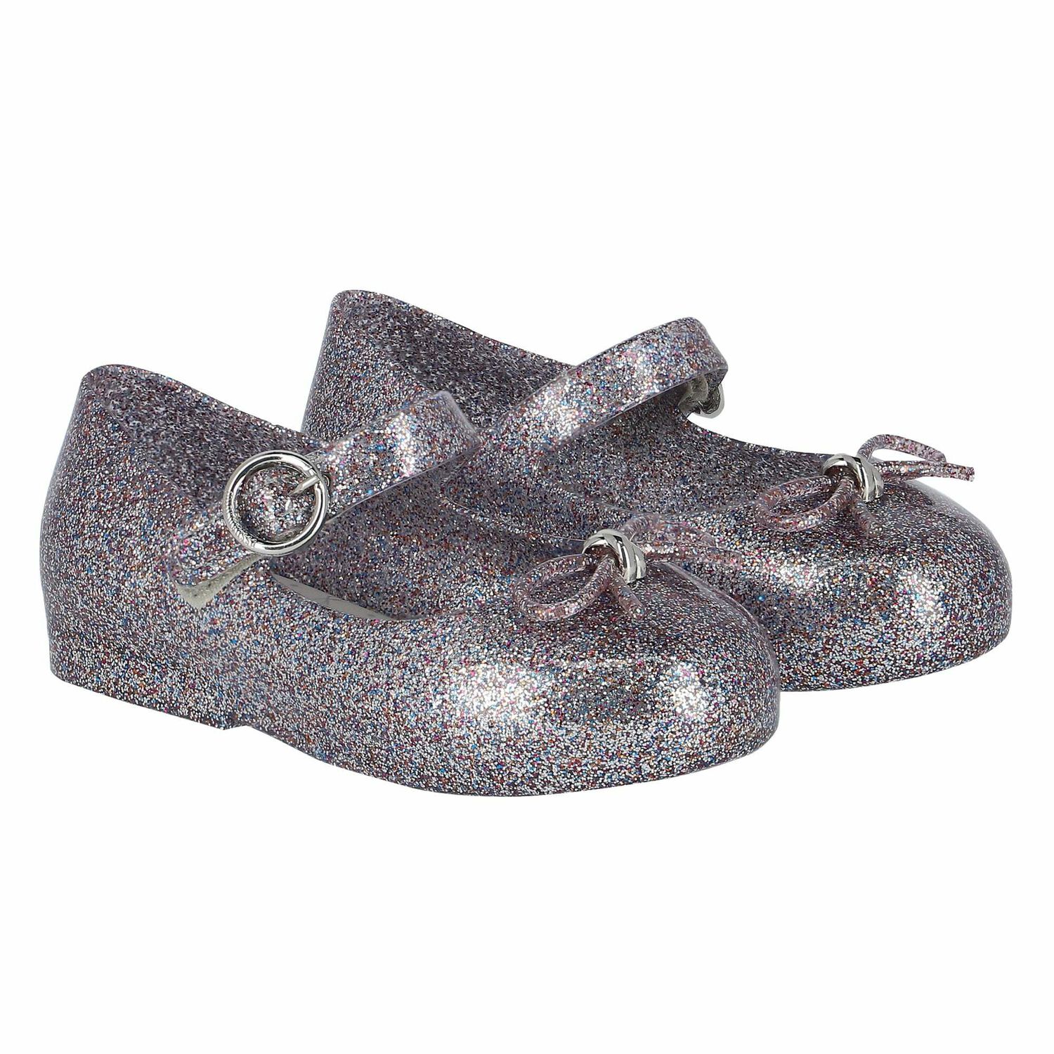 Younger Girls Silver Glitter Jelly Shoes, 1, hi-res