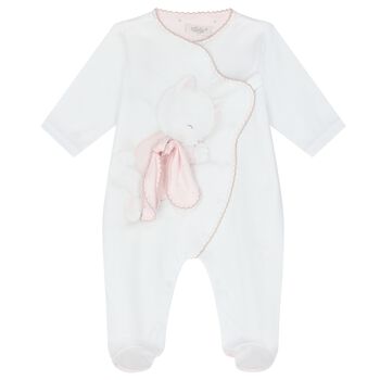 Baby Girls White & Pink Kitten Babygrow