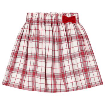 Girls White & Red Plaid Skirt