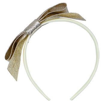 Girls Silver & Ivory Bow Headband