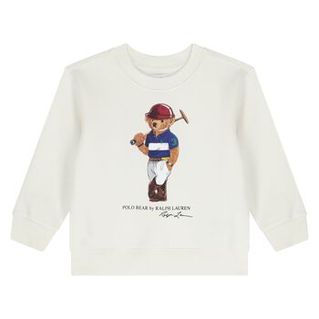 سويت شيرت للأطفال بشعار الدب تيدي باللون الأبيض للأولاد