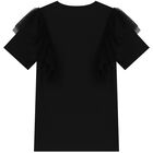 Girls Black Logo Ruffled Dress, 1, hi-res