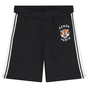 KENZO KIDS Black Tiger Logo Shorts, 1 Black Tiger Logo Shorts