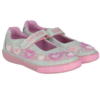 Girls Silver Iridescent Logo Sequin Shoes