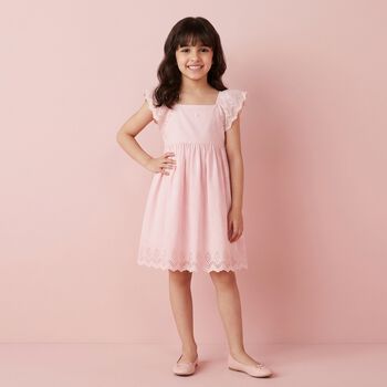 فستان مطرز للبنات باللون الوردى 