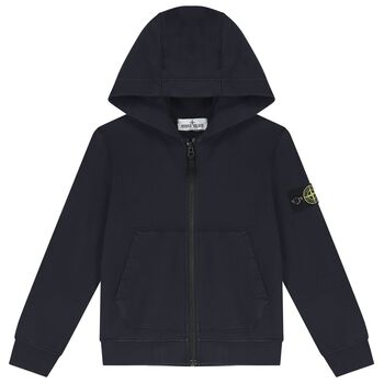 Boys Blue Logo Hooded Zip Up Top