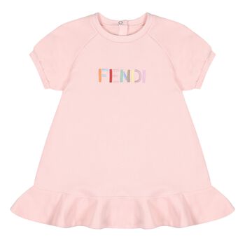Younger Girls Pink Embroidered Logo Dress