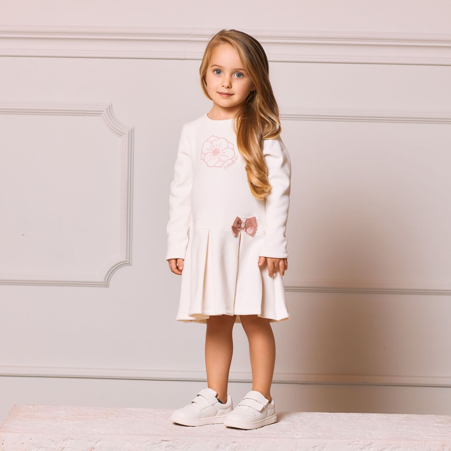 Girls Ivory Flower Dress, 1, hi-res