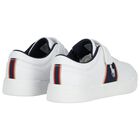 Boys White & Navy Blue Logo Trainers , 1, hi-res