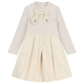 Girls Gold Knitted Bow Dress