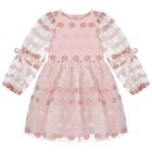 Girls Pink Jacquard Floral Dress, 1, hi-res