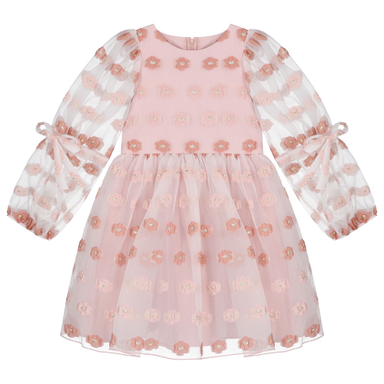 Girls Pink Jacquard Floral Dress, 1, hi-res image number null