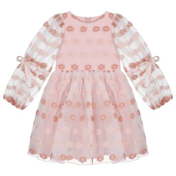 Girls Pink Jacquard Floral Dress