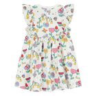 Younger Girls Ivory Ruffled Floral Dress, 1, hi-res