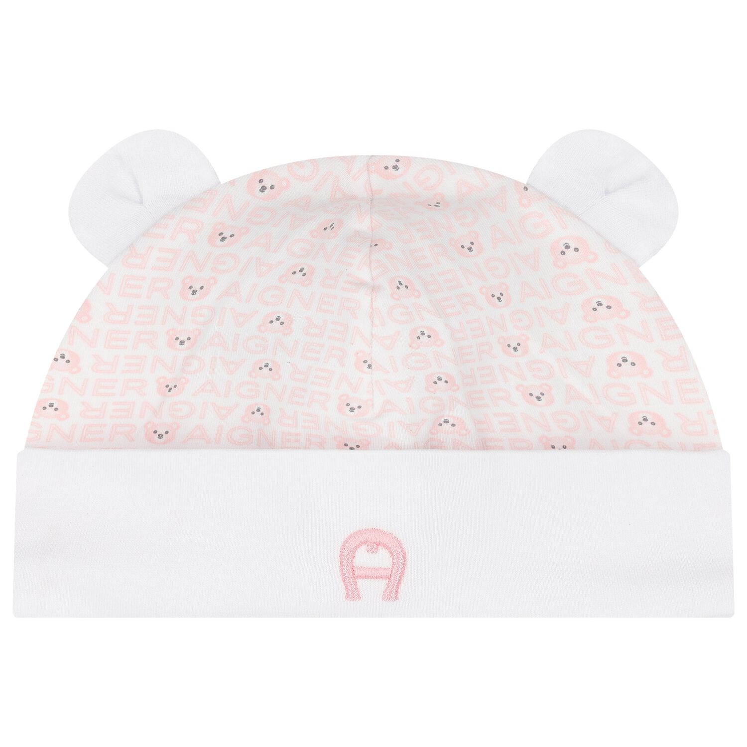 Baby Girls White & Pink Teddy Bear Hat, 3, hi-res
