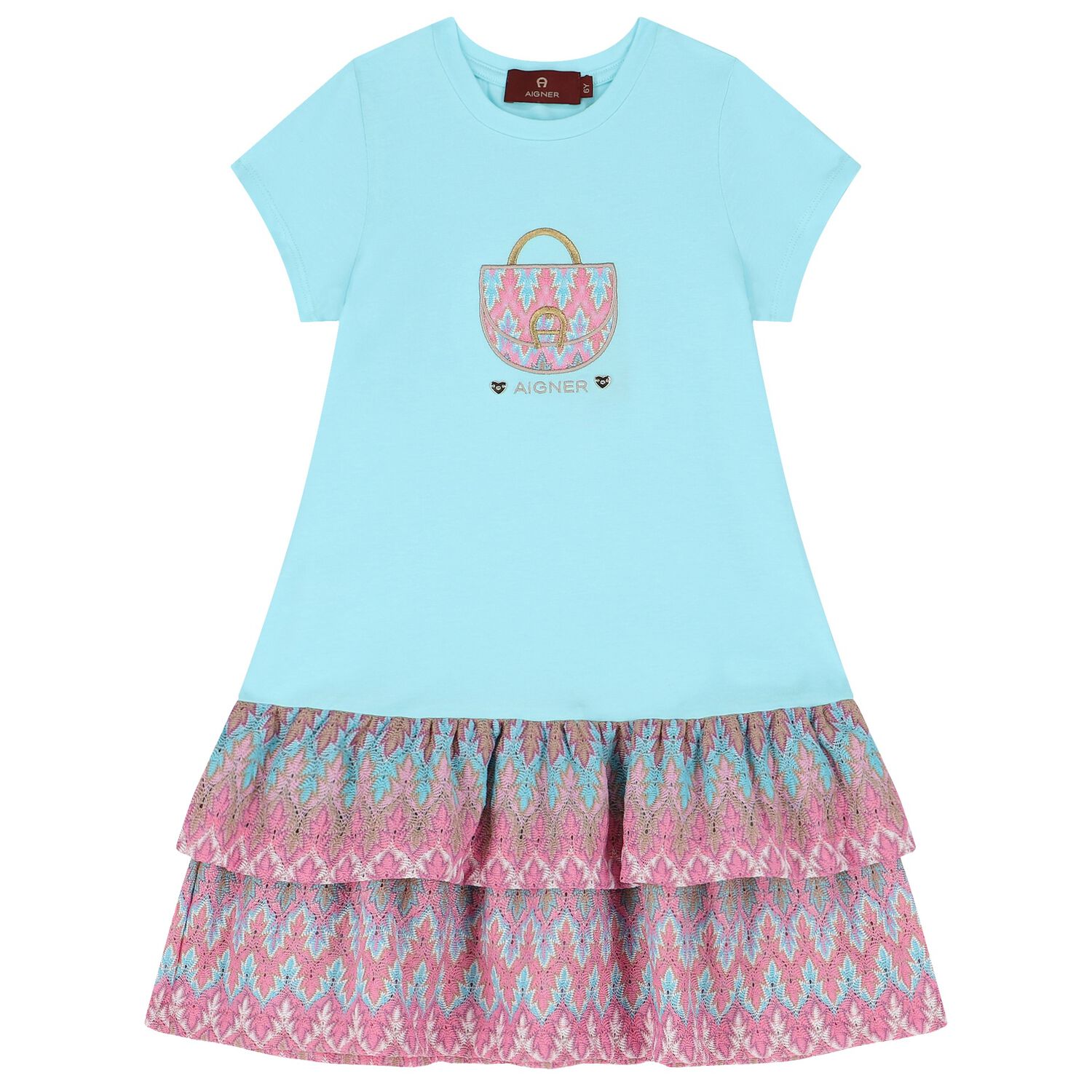 فستان بنات بطبعة حقيبة بالشعار باللون الأزرق, 2, hi-res