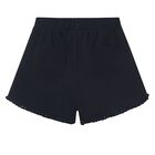 Girls Black Fringe Shorts, 3, hi-res