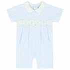Baby Boys Blue Smocked Romper, 1, hi-res