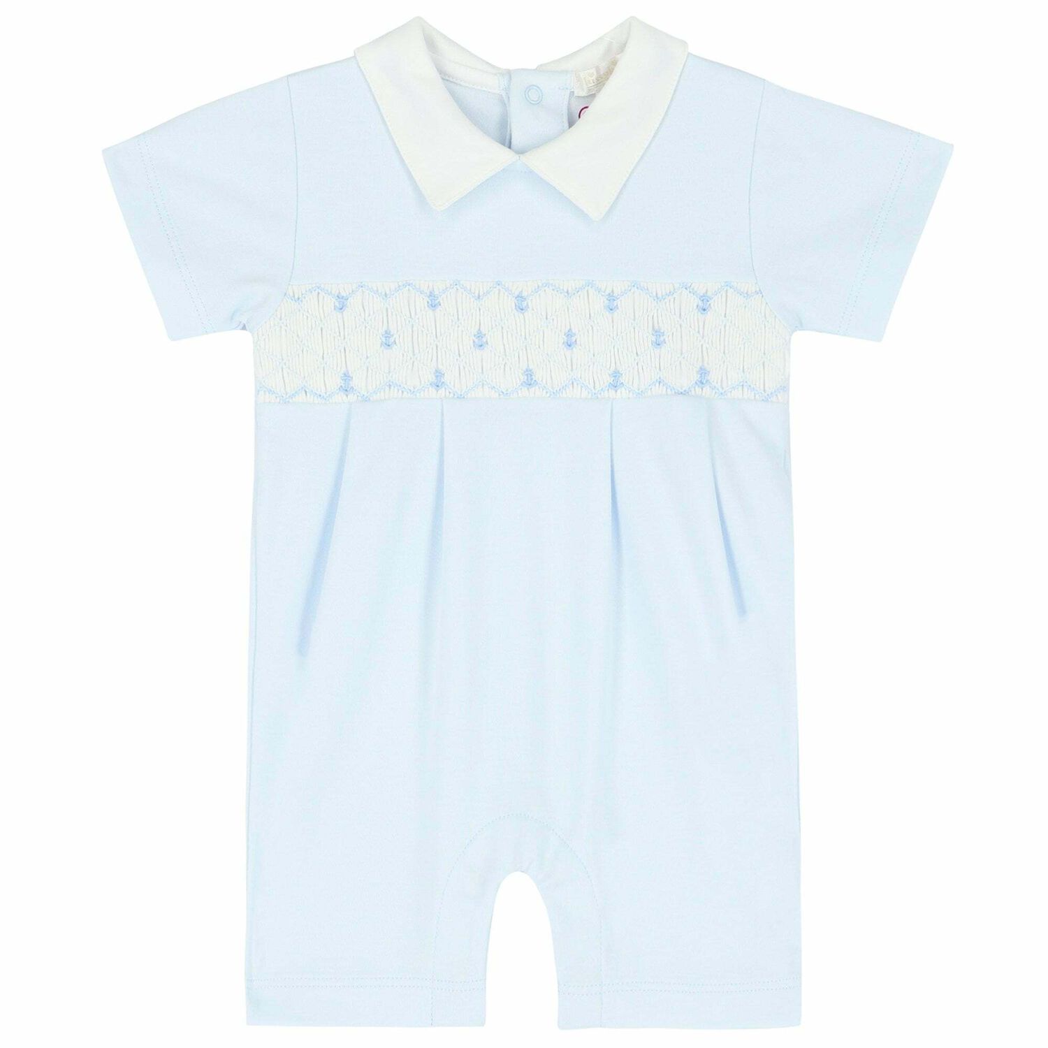 Baby Boys Blue Smocked Romper, 1, hi-res