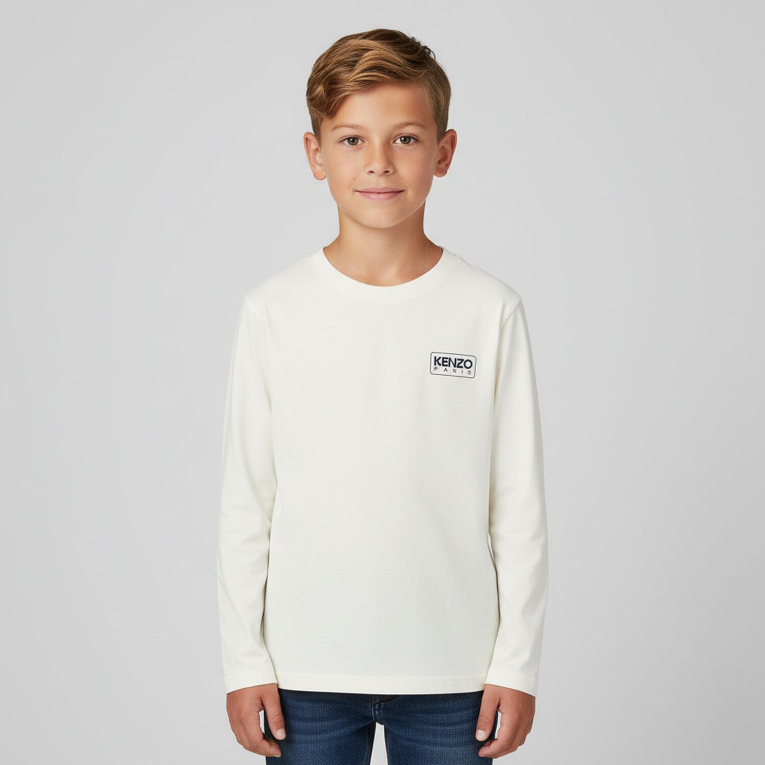 White Logo Long Sleeve Top, 1, hi-res