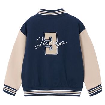 Boys Navy Blue & Beige Basketball Bomber Jacket