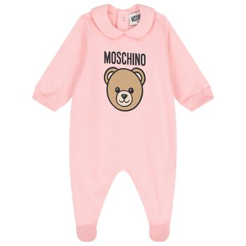 Baby Girls Pink Teddy Bear Logo Babygrow