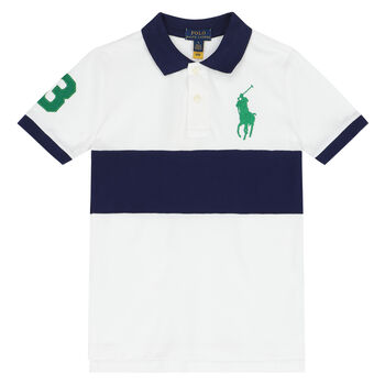 Boys White & Navy Logo Polo Shirt