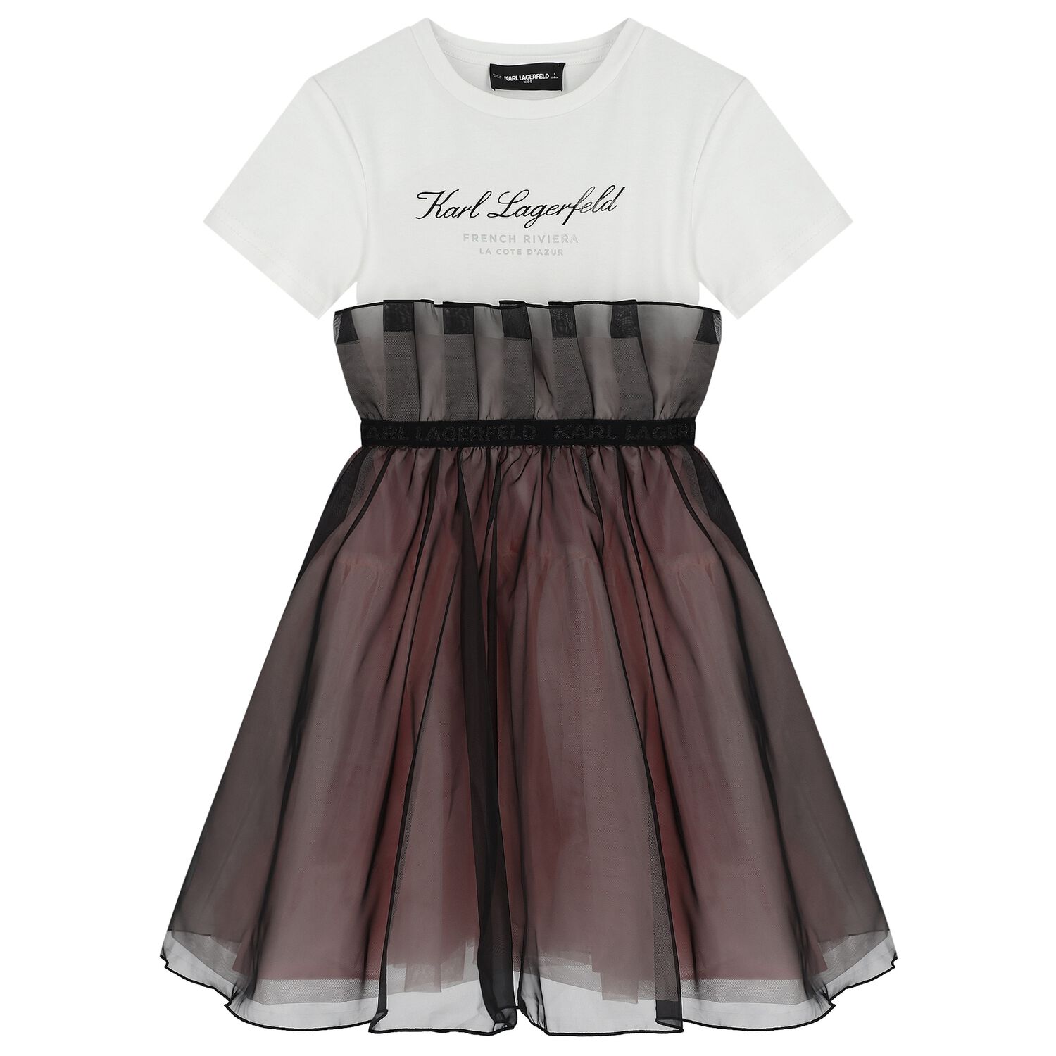 Girls White & Black Organza Dress, 1, hi-res