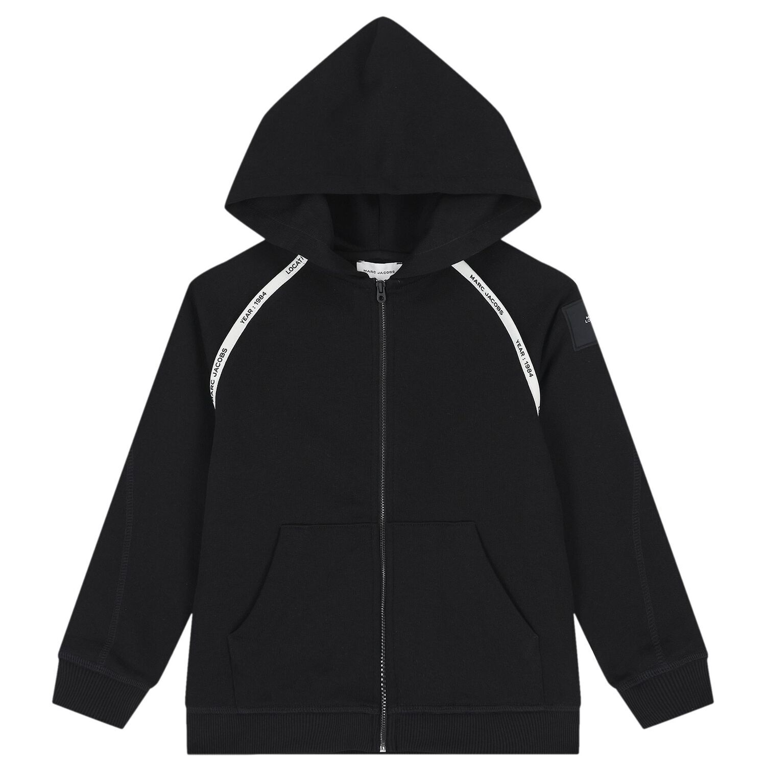 Black Logo Hooded Zip Up Top, 1, hi-res