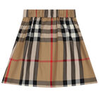 Girls Beige Checkered Skirt, 1, hi-res