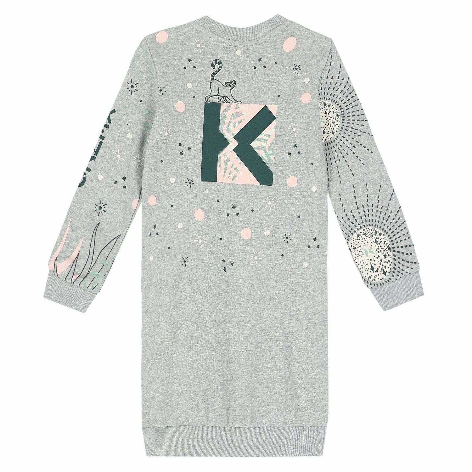 Girls Grey Tiger Sweatshirt Dress, 1, hi-res