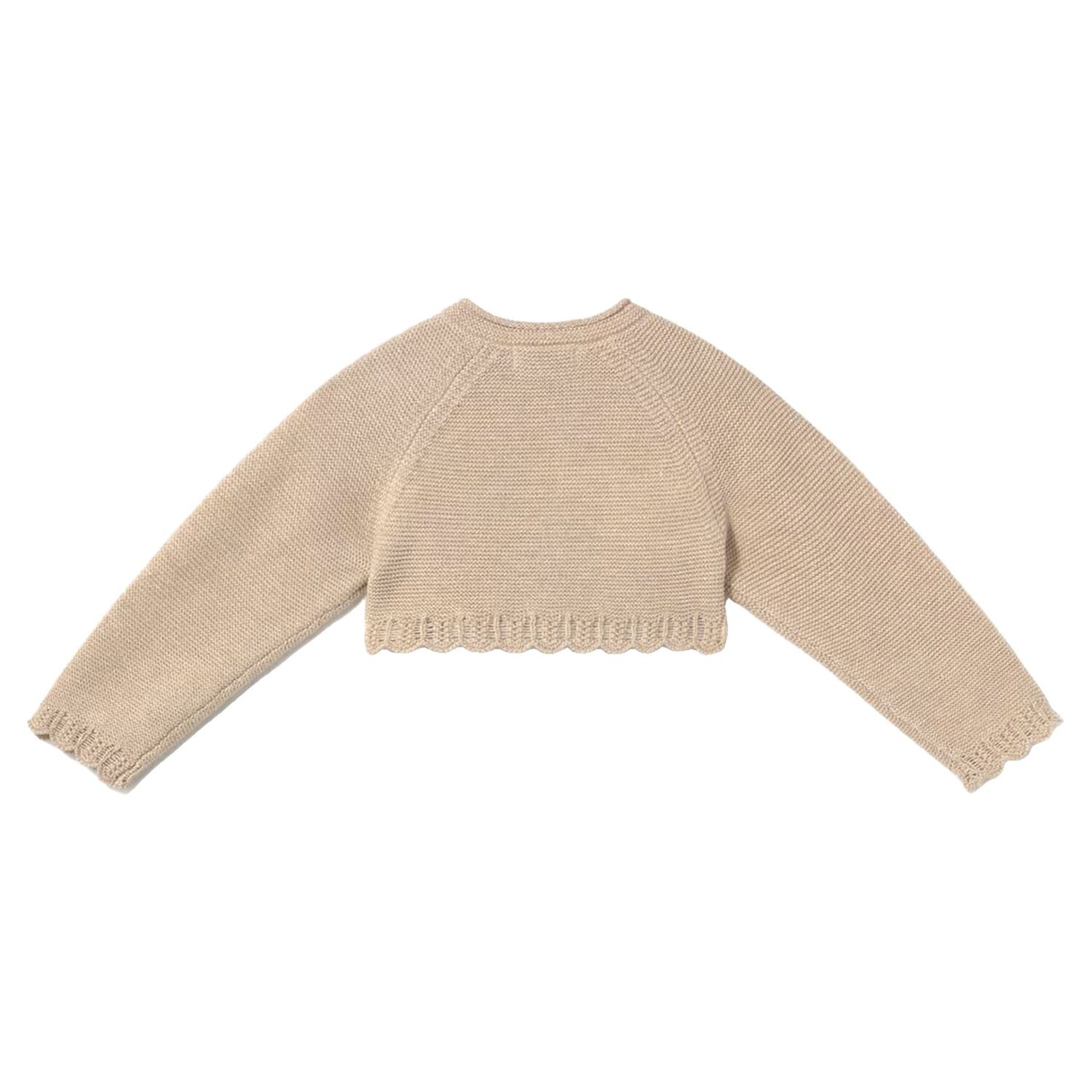 Younger Girls Beige Knitted Cardigan, 1, hi-res