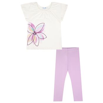 Girls White & Lilac Leggings Set