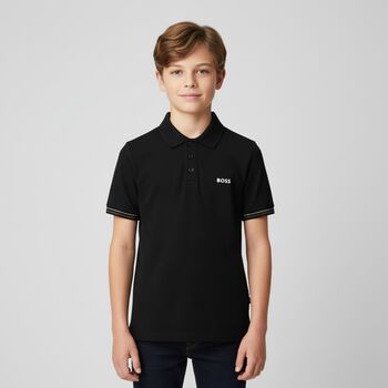 Boys Black Logo Polo Shirt