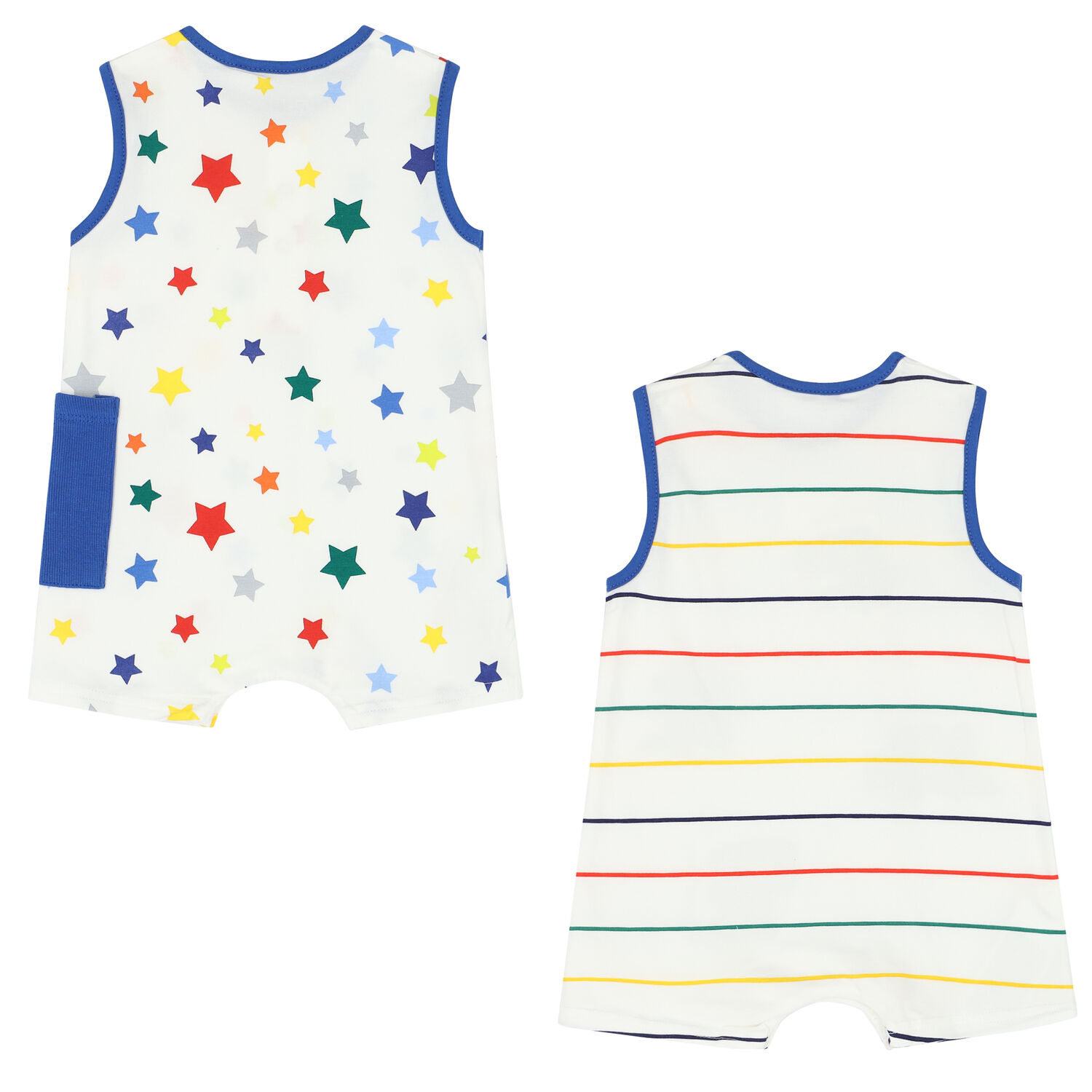 Baby Boys White & Blue Rompers ( 2-Pack ), 1, hi-res