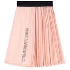 Girls Pink & Black Logo Pleated Skirt, 1, hi-res