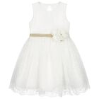 فستان مطرز من الأورجانزا باللون الأبيض للبنات, 1, hi-res