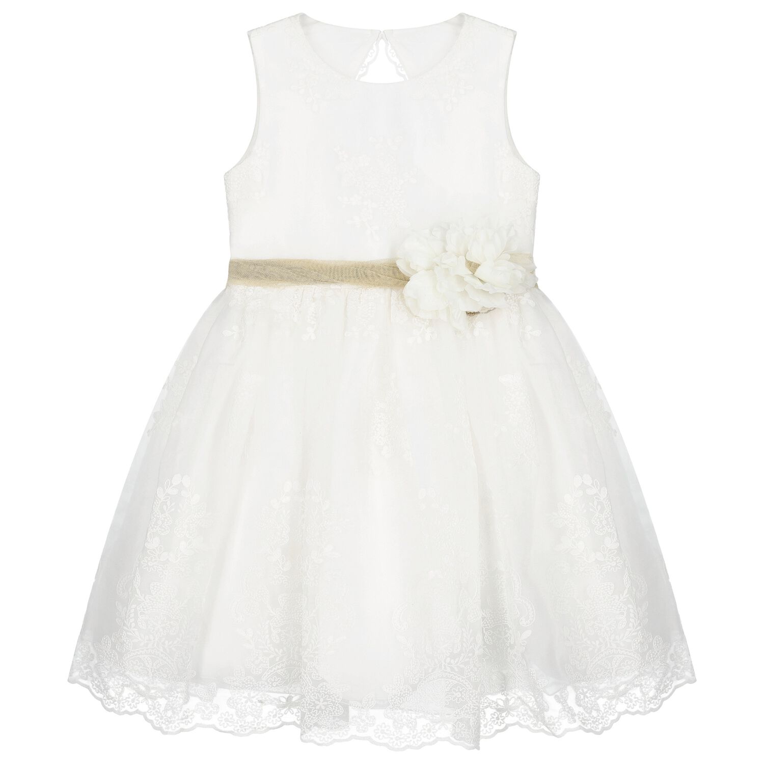 فستان مطرز من الأورجانزا باللون الأبيض للبنات, 1, hi-res image number null