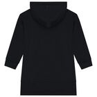 Girls Black Rhinestone Logo Hooded Dress, 1, hi-res