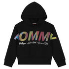 Girls Black Logo Hooded Top, 1, hi-res