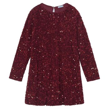 Girls Red Embellished Sequin Dress