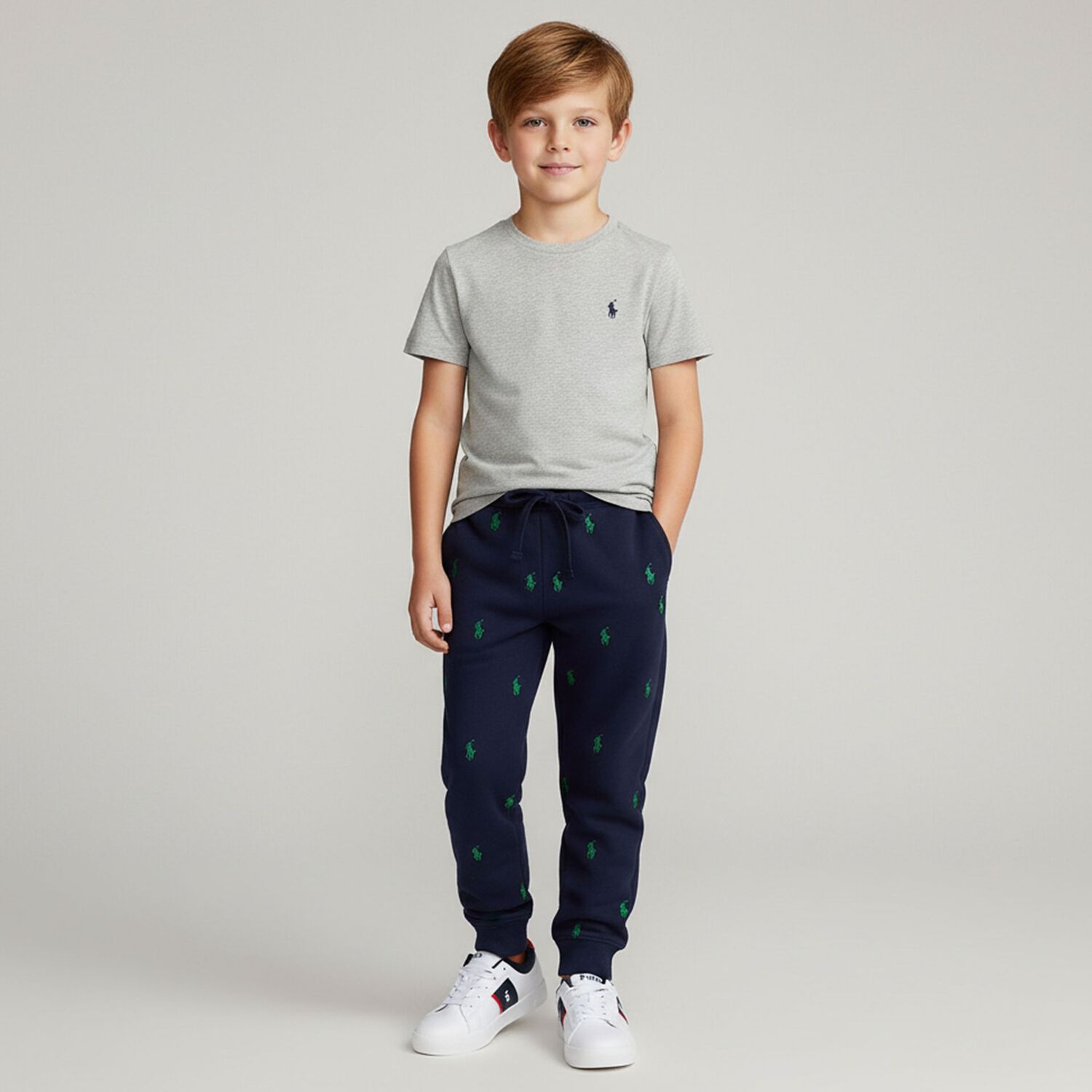 Boys Navy Blue Logo Joggers, 1, hi-res