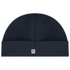 Boys Navy Blue & Gold Logo Babygrow & Hat Gift Set, 1, hi-res