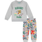 Younger Boys Grey Varsity Tiger & Logo Tracksuit, 1, hi-res
