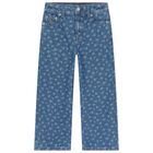 Girls Blue Floral Denim Jeans, 1, hi-res