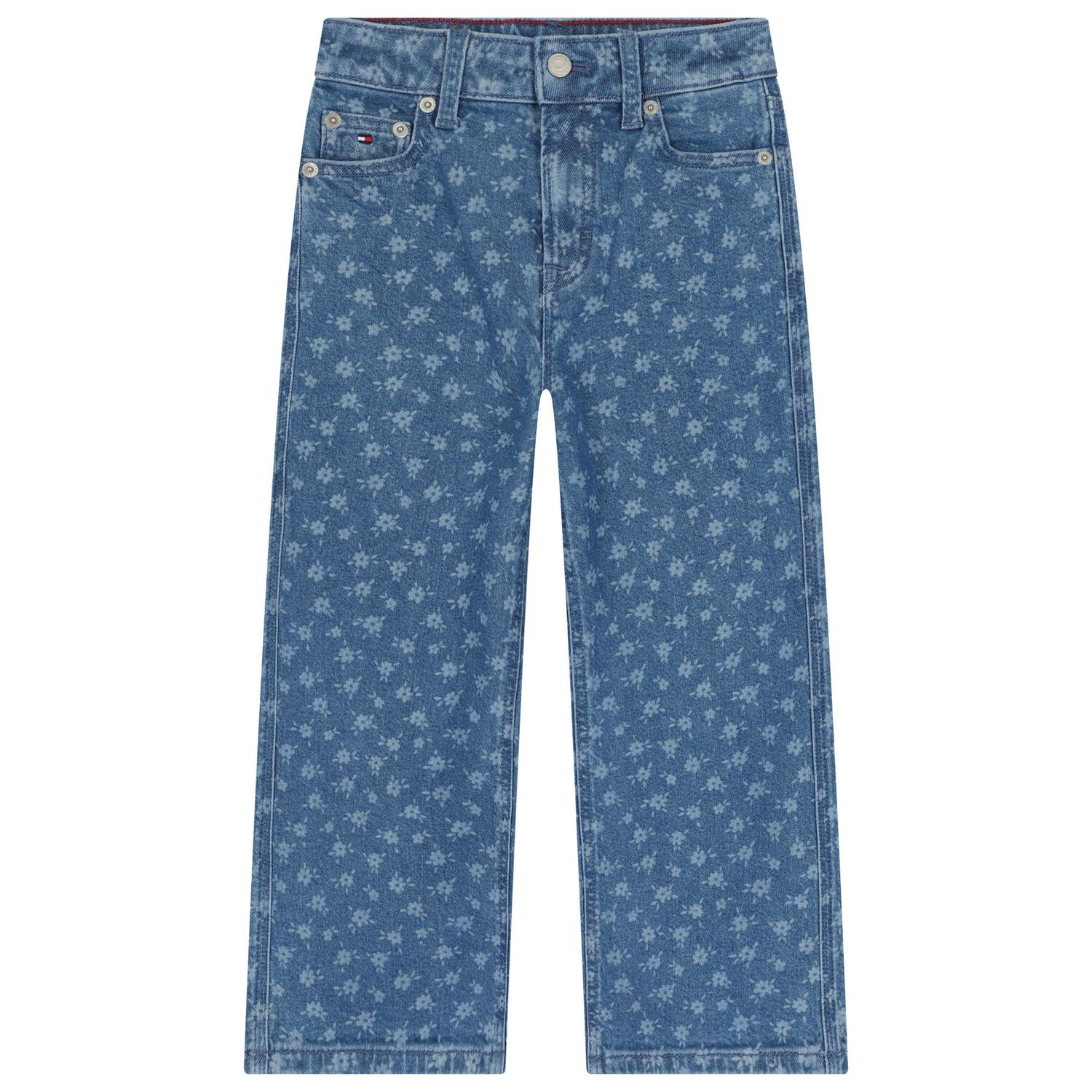 Girls Blue Floral Denim Jeans, 1, hi-res