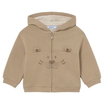 Younger Boys Beige Tiger Hooded Zip Up Top